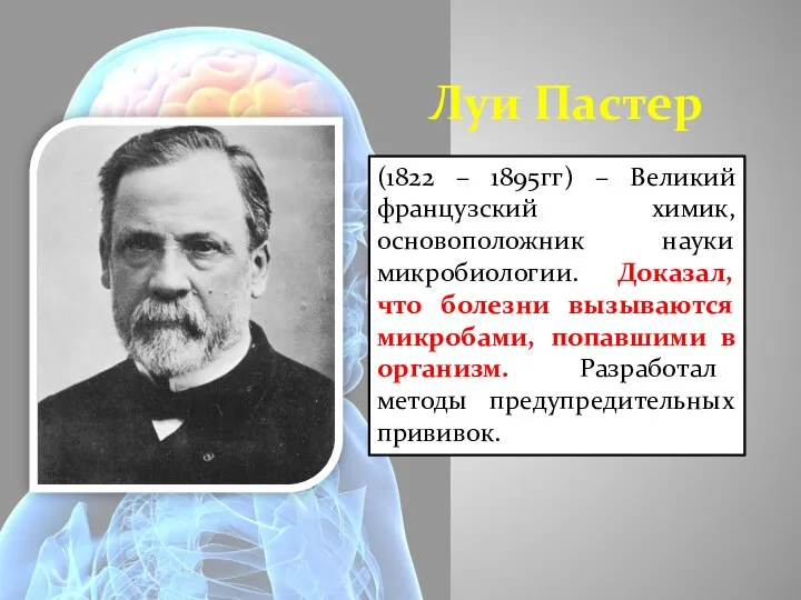 Луи Пастер (1822 – 1895гг) – Великий французский химик, основоположник