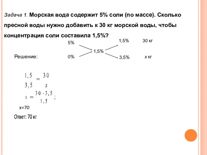 Задача 1. Морская вода содержит 5% соли (по массе). Сколько