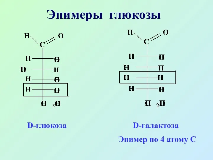 Эпимеры глюкозы D-глюкоза D-галактоза Эпимер по 4 атому С