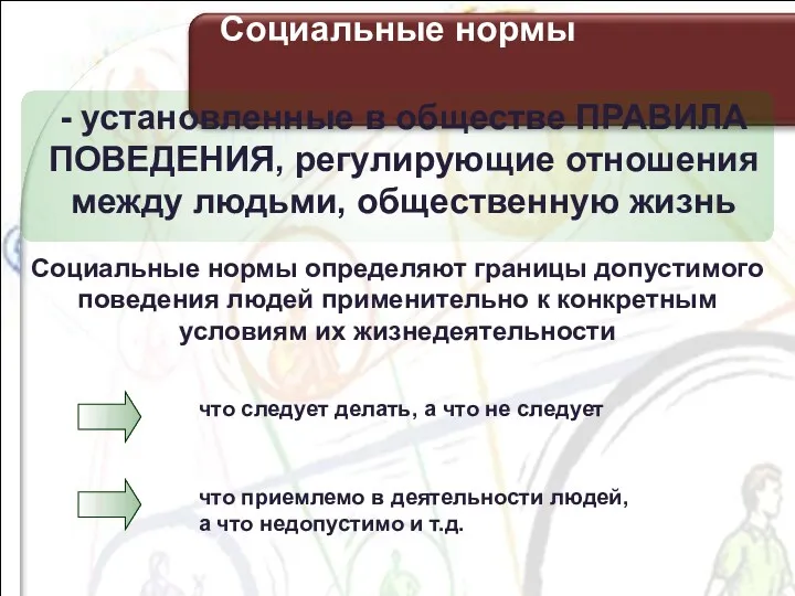 - установленные в обществе ПРАВИЛА ПОВЕДЕНИЯ, регулирующие отношения между людьми,