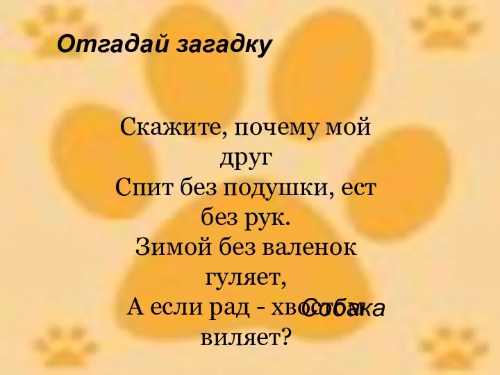 Отгадай загадку Скажите, почему мой друг Спит без подушки, ест без рук. Зимой