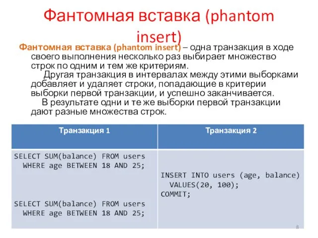 Фантомная вставка (phantom insert) Фантомная вставка (phantom insert) – одна