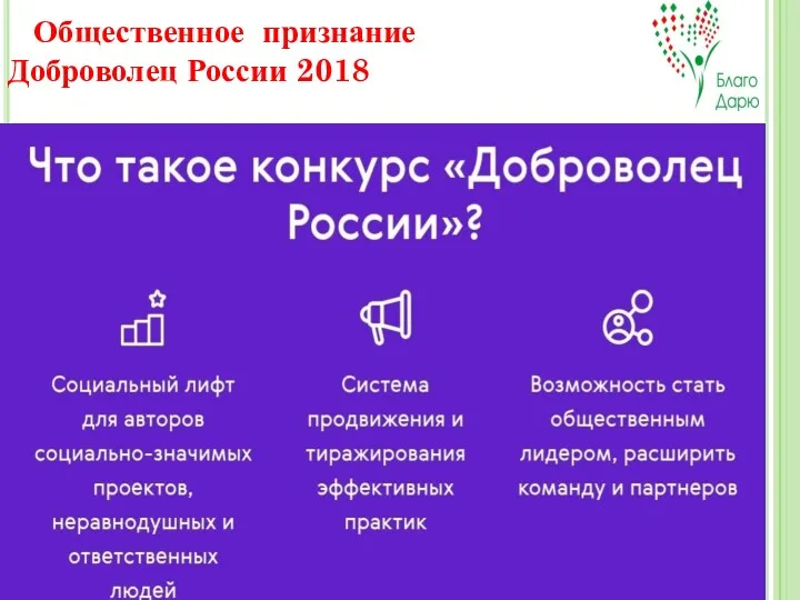 . Общественное признание Доброволец России 2018