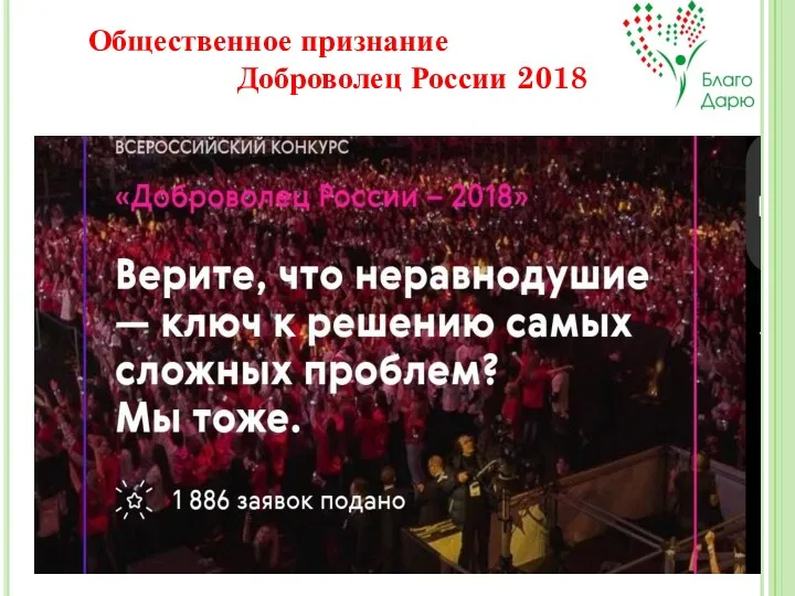 . Общественное признание Доброволец России 2018