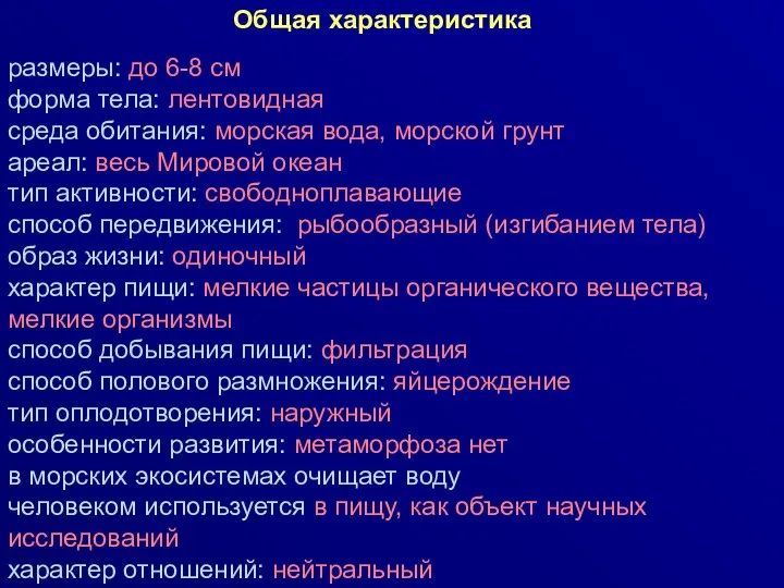 размеры: до 6-8 см форма тела: лентовидная среда обитания: морская