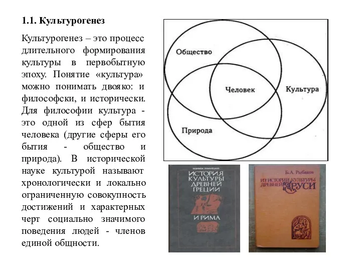 1.1. Культурогенез Культурогенез – это процесс длительного формирования культуры в