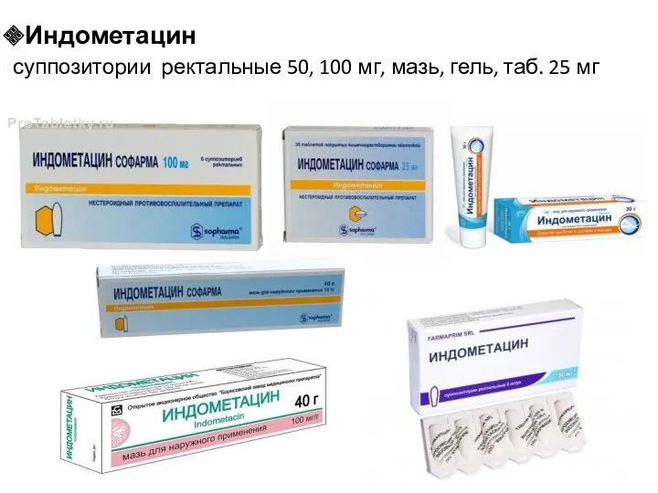 Индометацин суппозитории ректальные 50, 100 мг, мазь, гель, таб. 25 мг