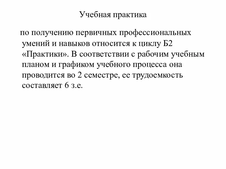 Учебная практика по получению первичных профессиональных умений и навыков относится