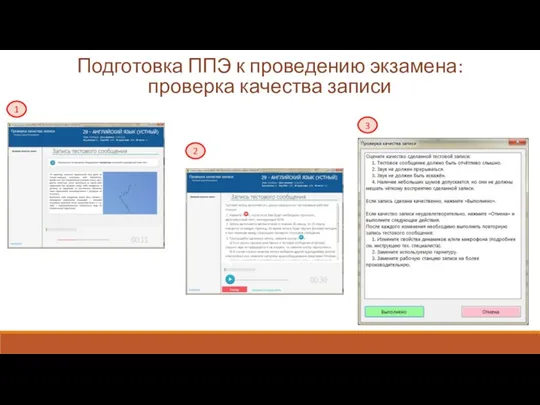 Подготовка ППЭ к проведению экзамена: проверка качества записи 1 3 2