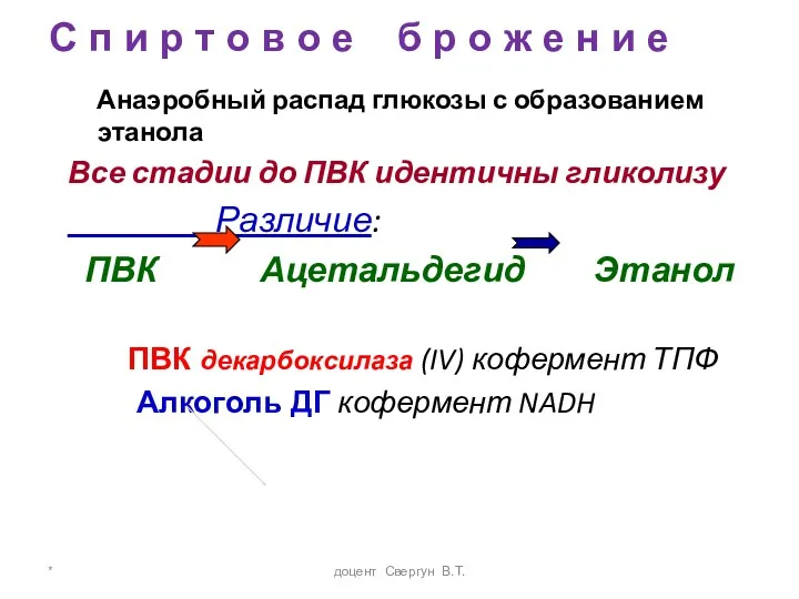 * доцент Свергун В.Т. Анаэробный распад глюкозы с образованием этанола