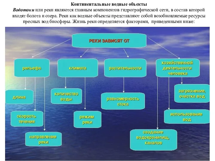 Континентальные водные объекты Водотоки или реки являются главным компонентов гидрографической