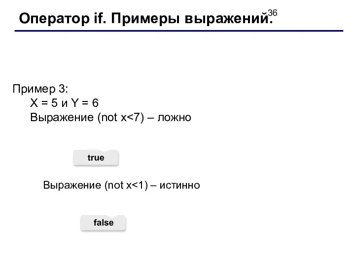 Оператор if. Примеры выражений. Пример 3: X = 5 и