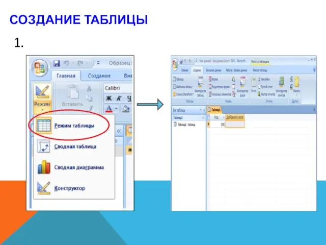 СОЗДАНИЕ ТАБЛИЦЫ 1.