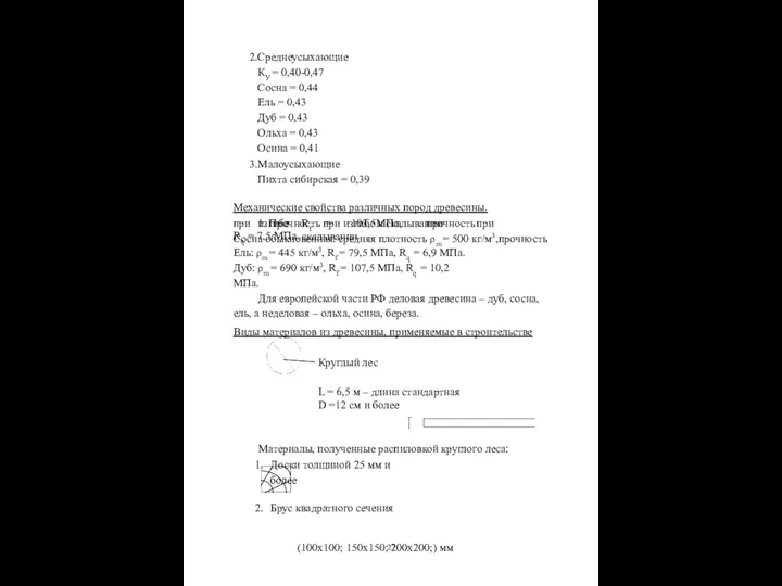 Среднеусыхающие КУ = 0,40-0,47 Сосна = 0,44 Ель = 0,43