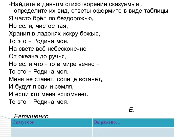 -Найдите в данном стихотворении сказуемые , определите их вид, ответы