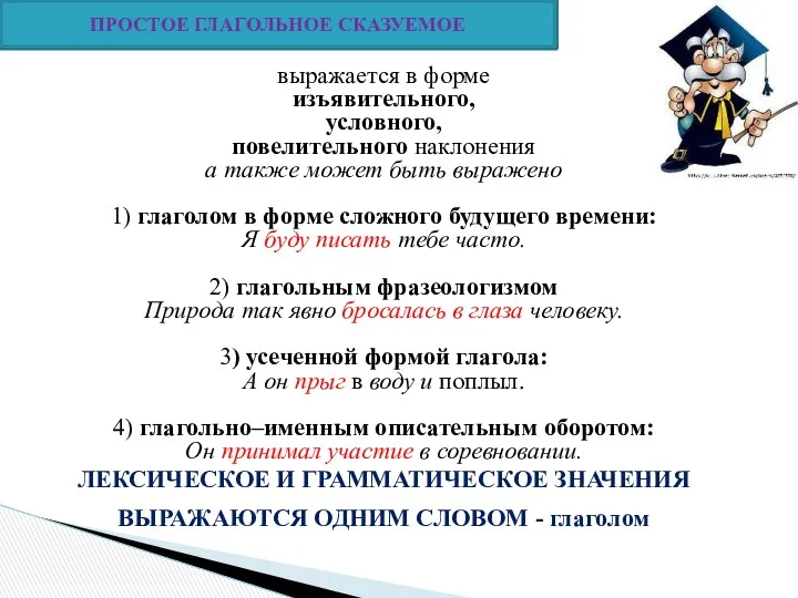 выражается в форме изъявительного, условного, повелительного наклонения а также может