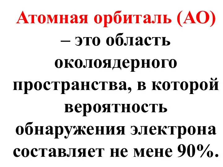 Атомная орбиталь (АО) – это область околоядерного пространства, в которой