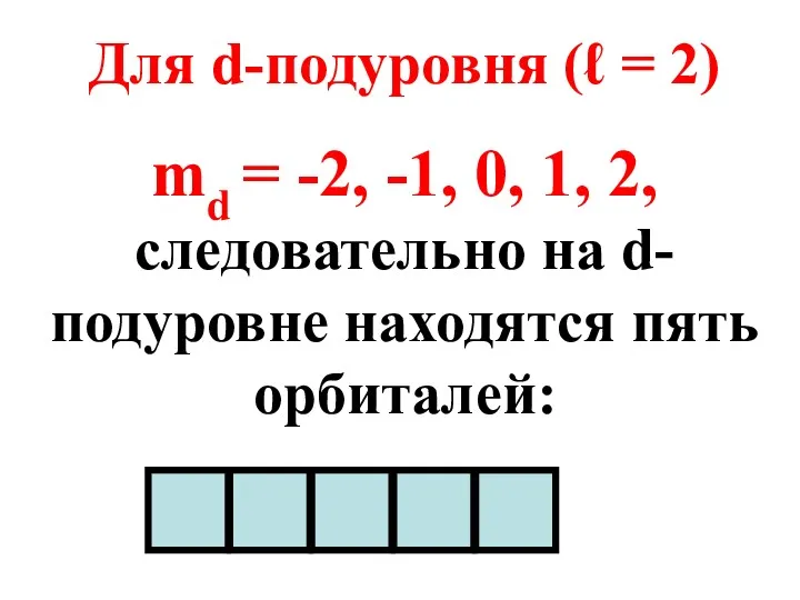 Для d-подуровня (ℓ = 2) md = -2, -1, 0,