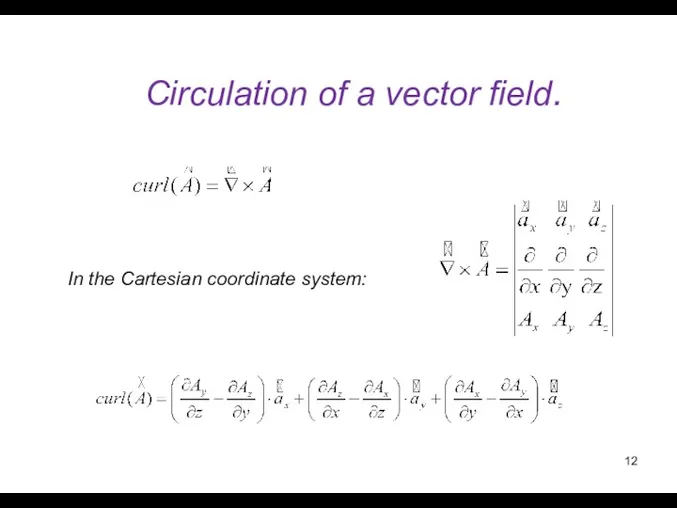 Circulation of a vector field. In the Cartesian coordinate system: