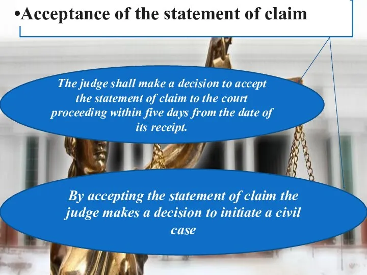 Acceptance of the statement of claim The judge shall make