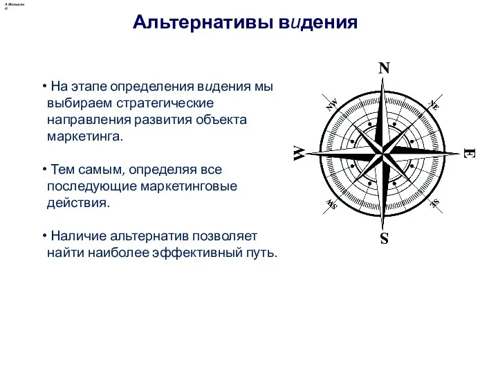 Альтернативы видения А.Малыгин © На этапе определения видения мы выбираем