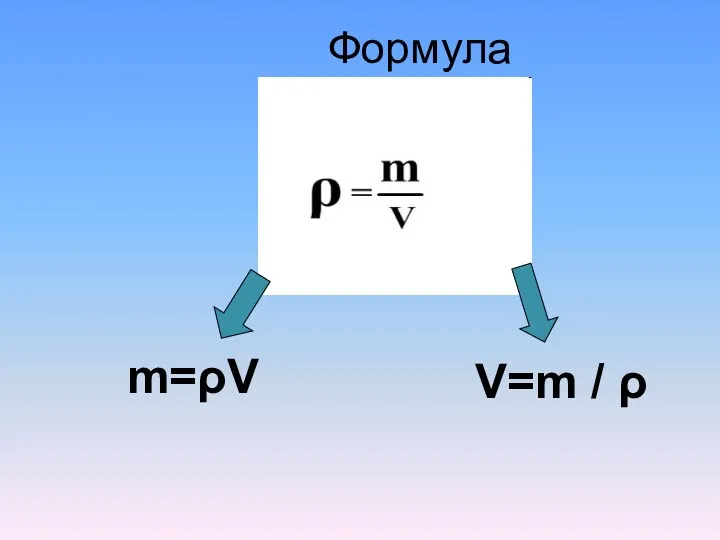 Формула m=ρV V=m / ρ
