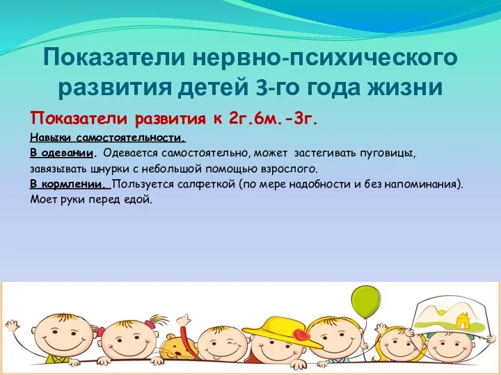 Показатели нервно-психического развития детей 3-го года жизни Показатели развития к