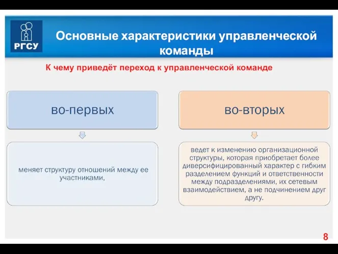 Основные характеристики управленческой команды К чему приведёт переход к управленческой команде