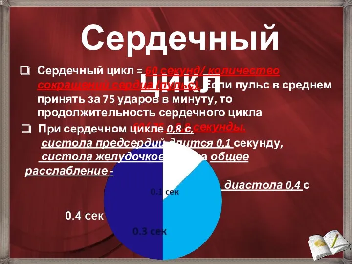 Сердечный цикл Сердечный цикл = 60 секунд/ количество сокращений сердца