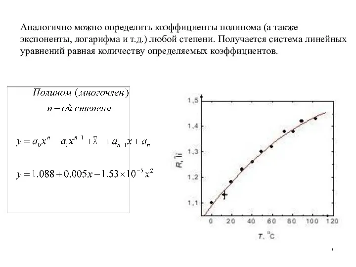 Аналогично можно определить коэффициенты полинома (а также экспоненты, логарифма и т.д.) любой степени.