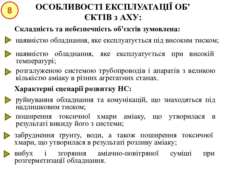 8 ОСОБЛИВОСТІ ЕКСПЛУАТАЦІЇ ОБ’ЄКТІВ з АХУ: наявністю обладнання, яке експлуатується