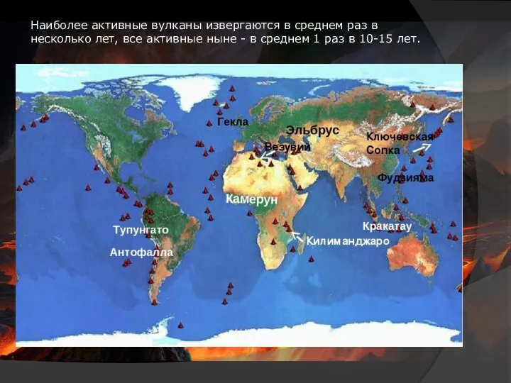 Наиболее активные вулканы извергаются в среднем раз в несколько лет,