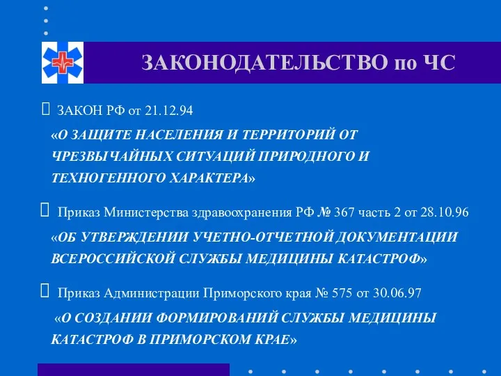 ЗАКОНОДАТЕЛЬСТВО по ЧС ЗАКОН РФ от 21.12.94 «О ЗАЩИТЕ НАСЕЛЕНИЯ И ТЕРРИТОРИЙ ОТ