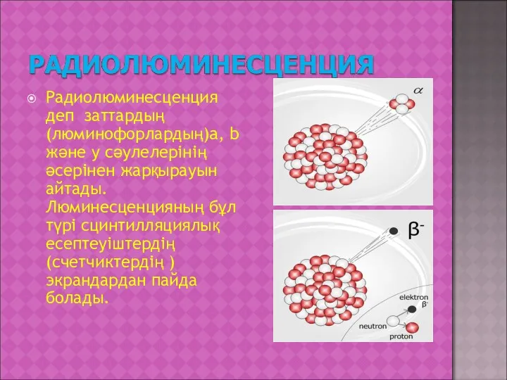 Радиолюминесценция деп заттардың (люминофорлардың)a, b және y сәулелерінің әсерінен жарқырауын