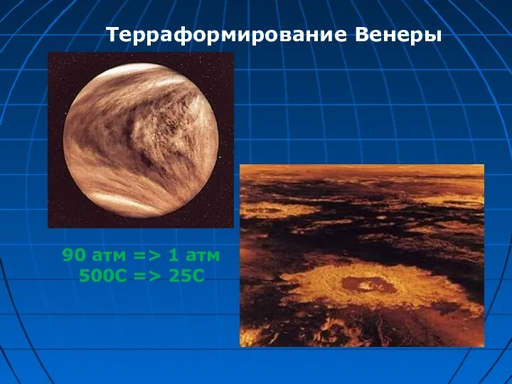 Терраформирование Венеры 90 атм => 1 атм 500С => 25C