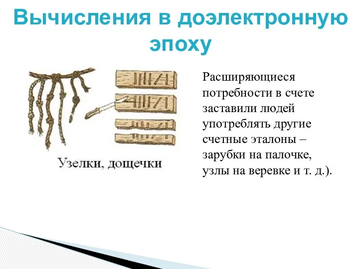 Вычисления в доэлектронную эпоху Расширяющиеся потребности в счете заставили людей