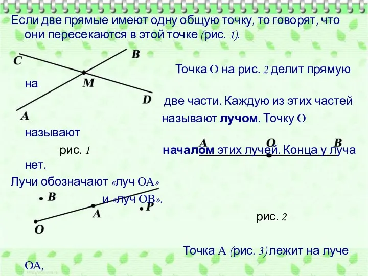 Если две прямые имеют одну общую точку, то говорят, что