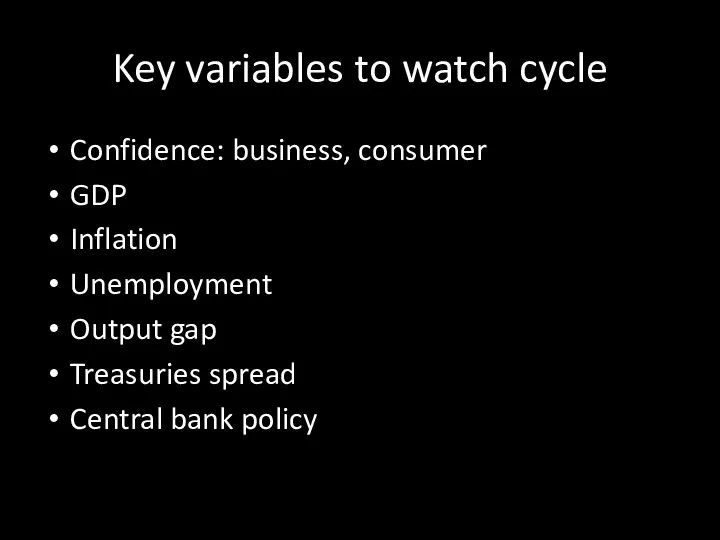 Key variables to watch cycle Confidence: business, consumer GDP Inflation