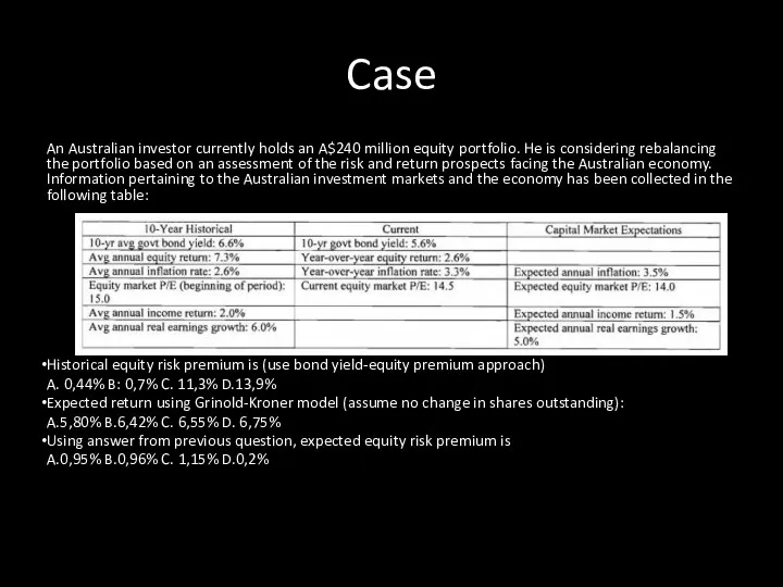 Case An Australian investor currently holds an A$240 million equity