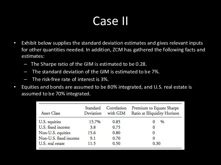 Case II Exhibit below supplies the standard deviation estimates and