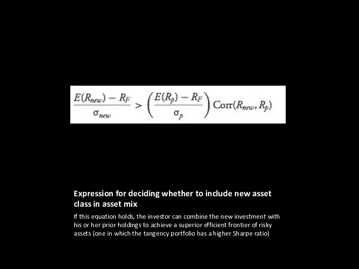 Expression for deciding whether to include new asset class in