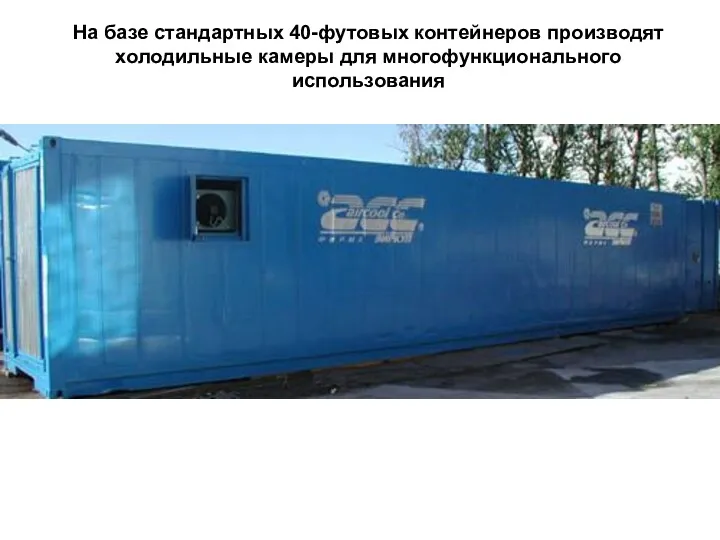 На базе стандартных 40-футовых контейнеров производят холодильные камеры для многофункционального использования