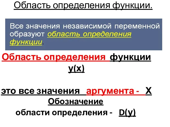 Область определения функции. Область определения функции у(х) это все значения