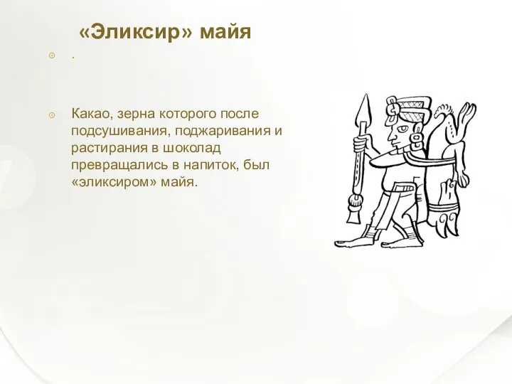 «Эликсир» майя . Какао, зерна которого после подсушивания, поджаривания и