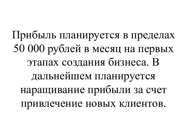 Прибыль планируется в пределах 50 000 рублей в месяц на