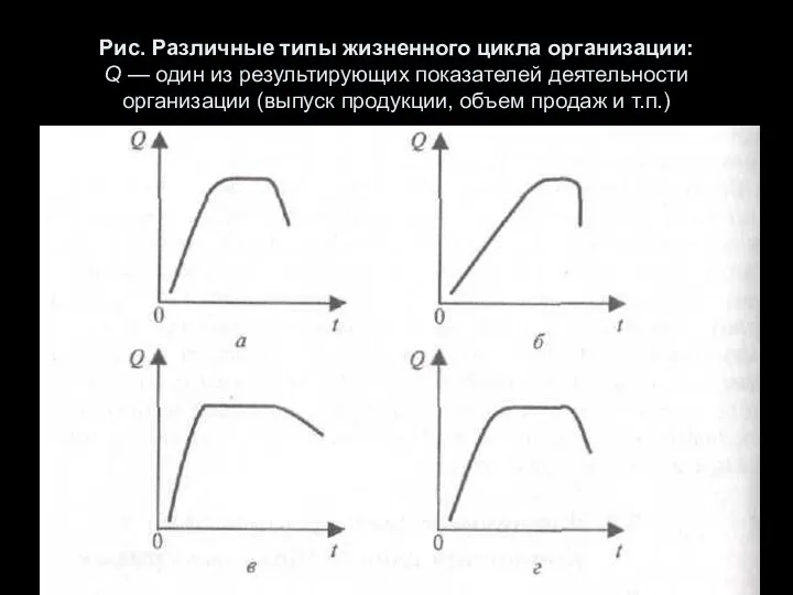 Рис. Различные типы жизненного цикла организации: Q — один из