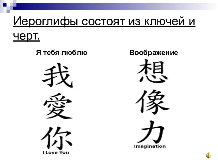 Иероглифы состоят из ключей и черт. Я тебя люблю Воображение