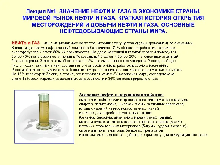 Лекция №1. ЗНАЧЕНИЕ НЕФТИ И ГАЗА В ЭКОНОМИКЕ СТРАНЫ. МИРОВОЙ