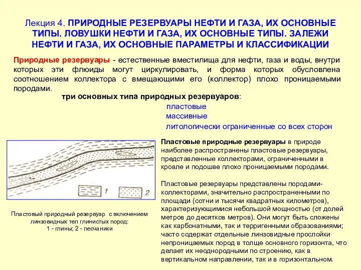 Лекция 4. ПРИРОДНЫЕ РЕЗЕРВУАРЫ НЕФТИ И ГАЗА, ИХ ОСНОВНЫЕ ТИПЫ.