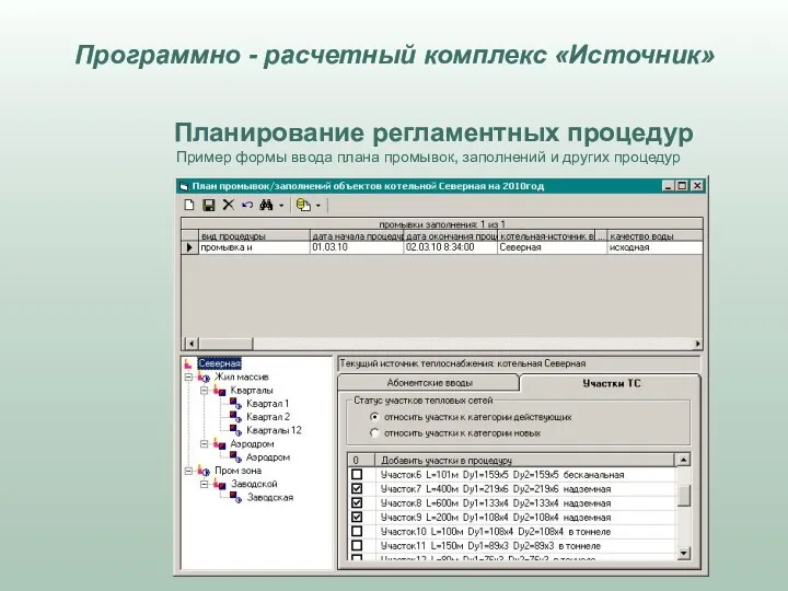 Планирование регламентных процедур Пример формы ввода плана промывок, заполнений и